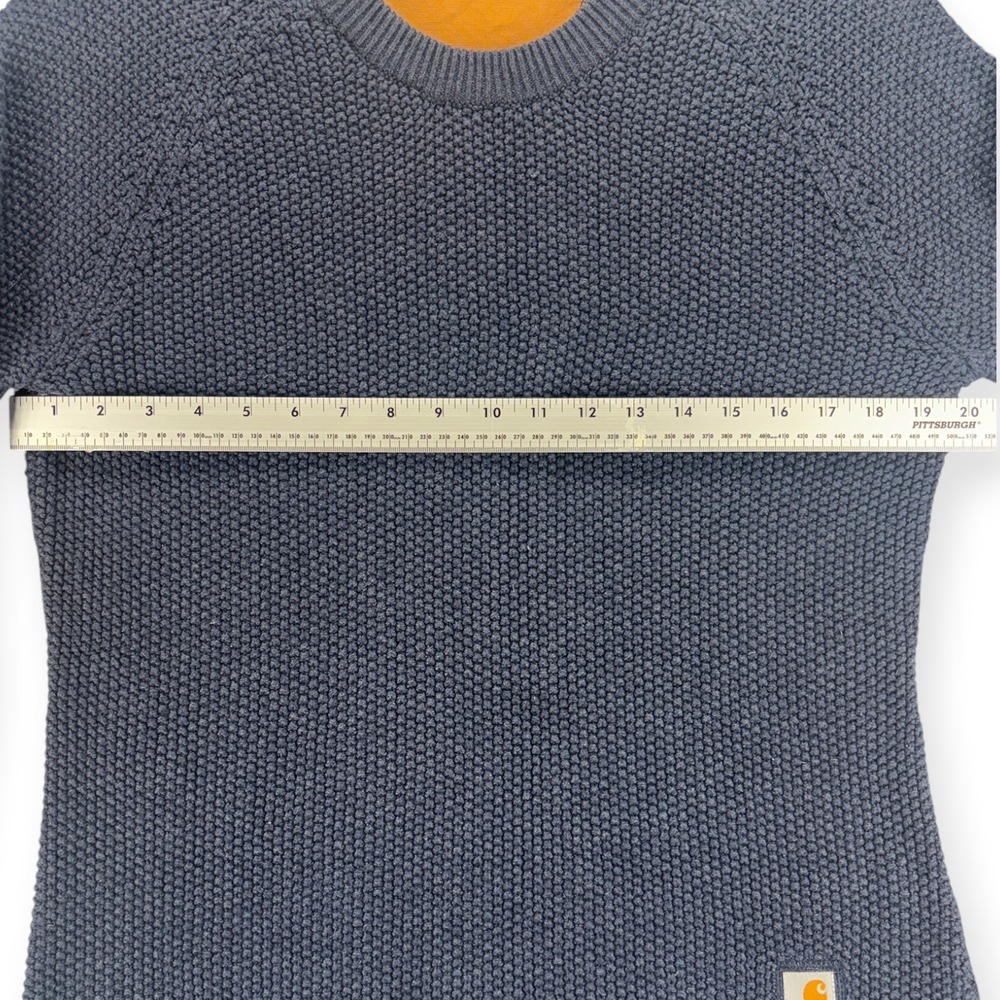 Carhartt Womens L 12 14 Navy Knit Pullover Sweater Elbow Patch Workwear Rugged - Picture 12 of 13